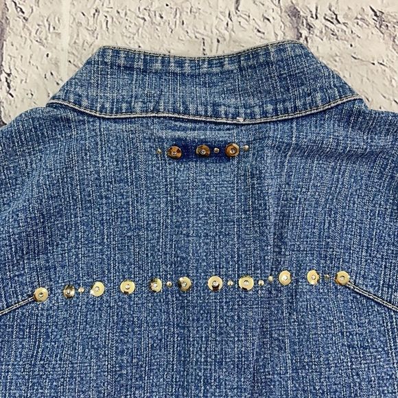 Women’s Casual Kiss Blue Denim Button Down Waist Length Jean Jacket (L) U09 - Picture 6 of 11